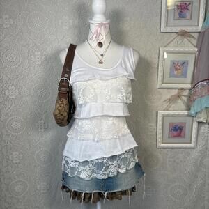 y2k lace ruffle cottage core tank top